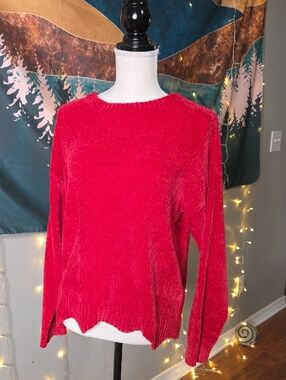 Love Tree Red Chenille Scoopneck Sweater Size M